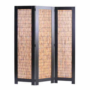 47" x 1.5" x 67" Black, Wood Wicker - 3 Panel Screen