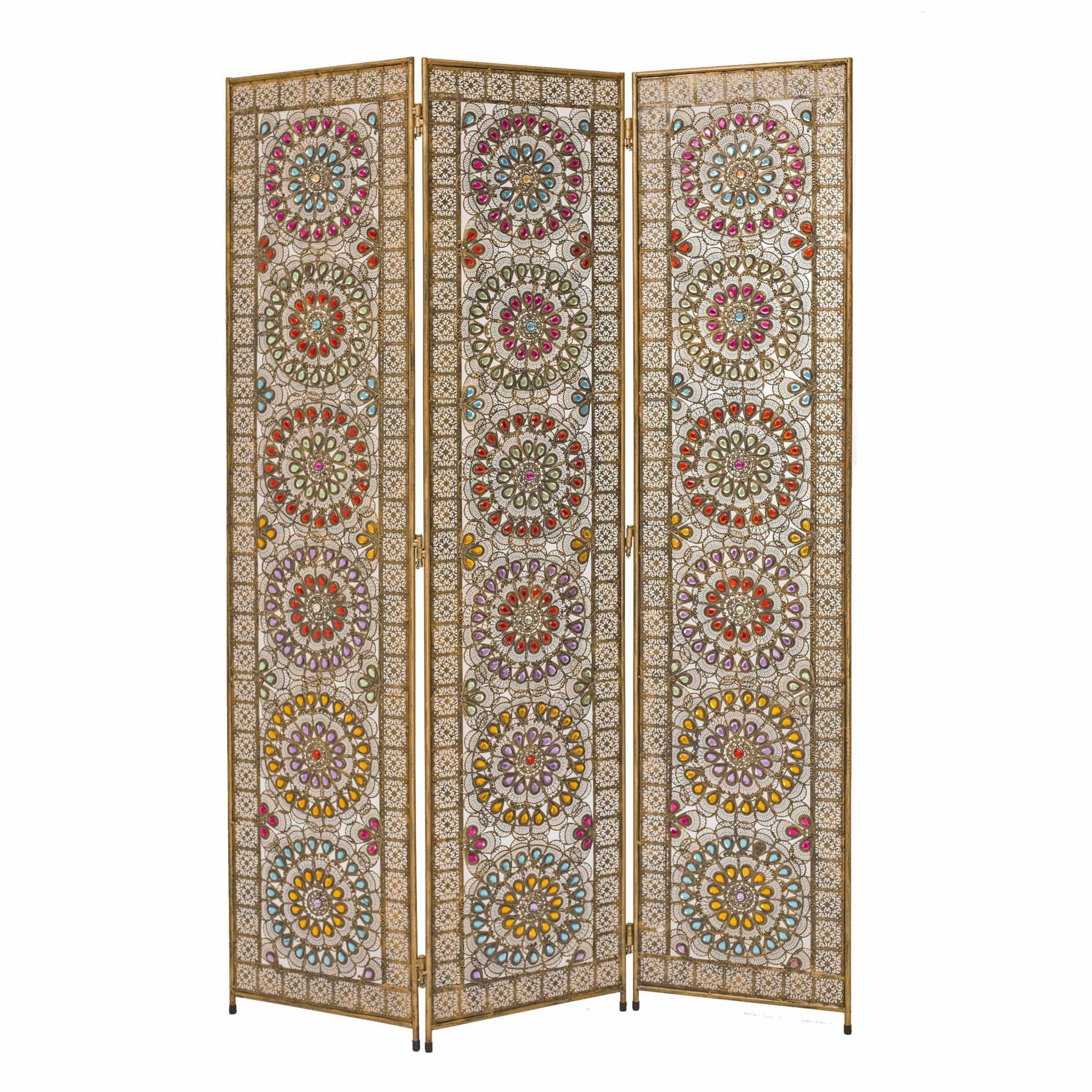 Exotic Bronze Beaded 3 Panel Room Divider Screen