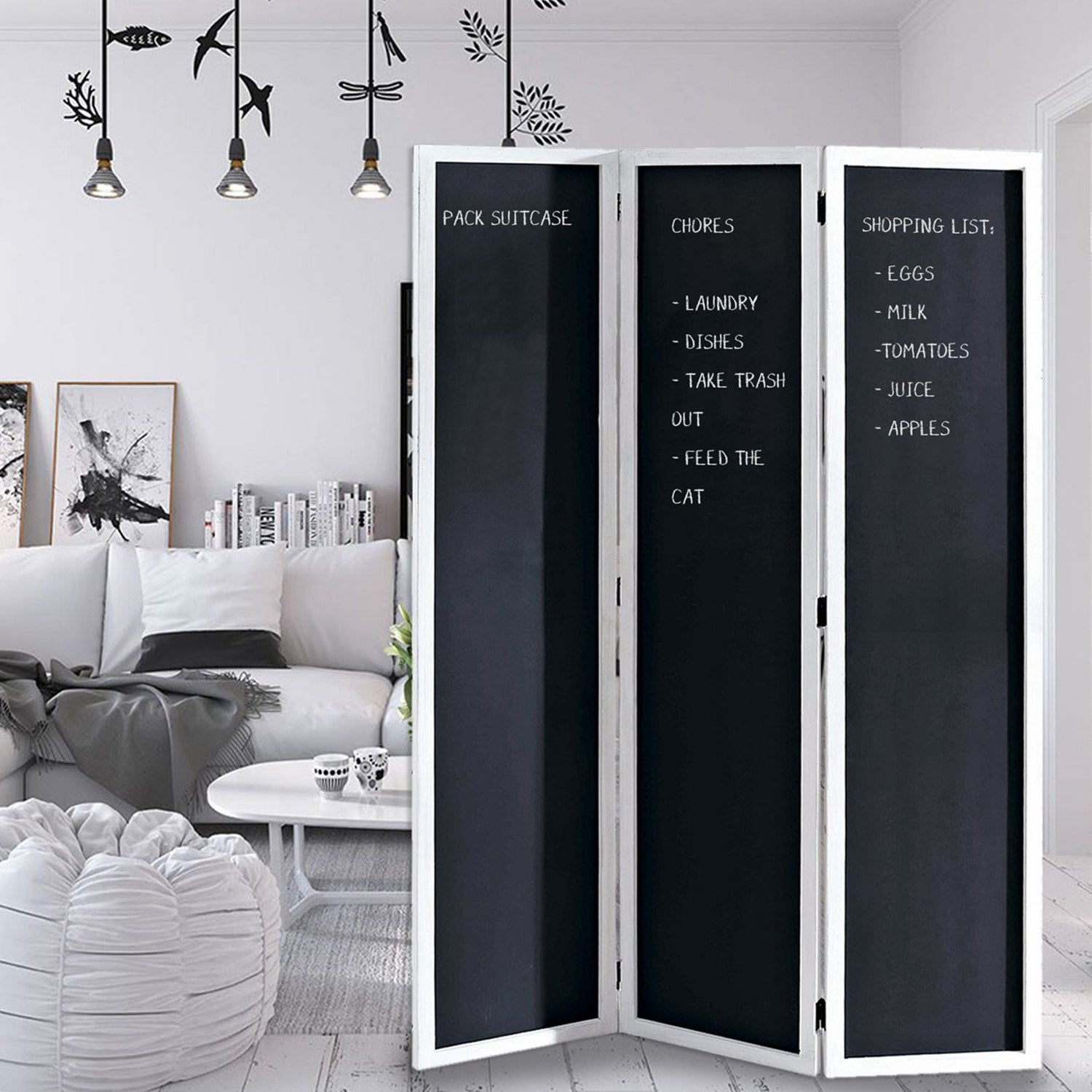 47" x 1.5" x 67" Black And White, Wood, Chalkboard - Screen