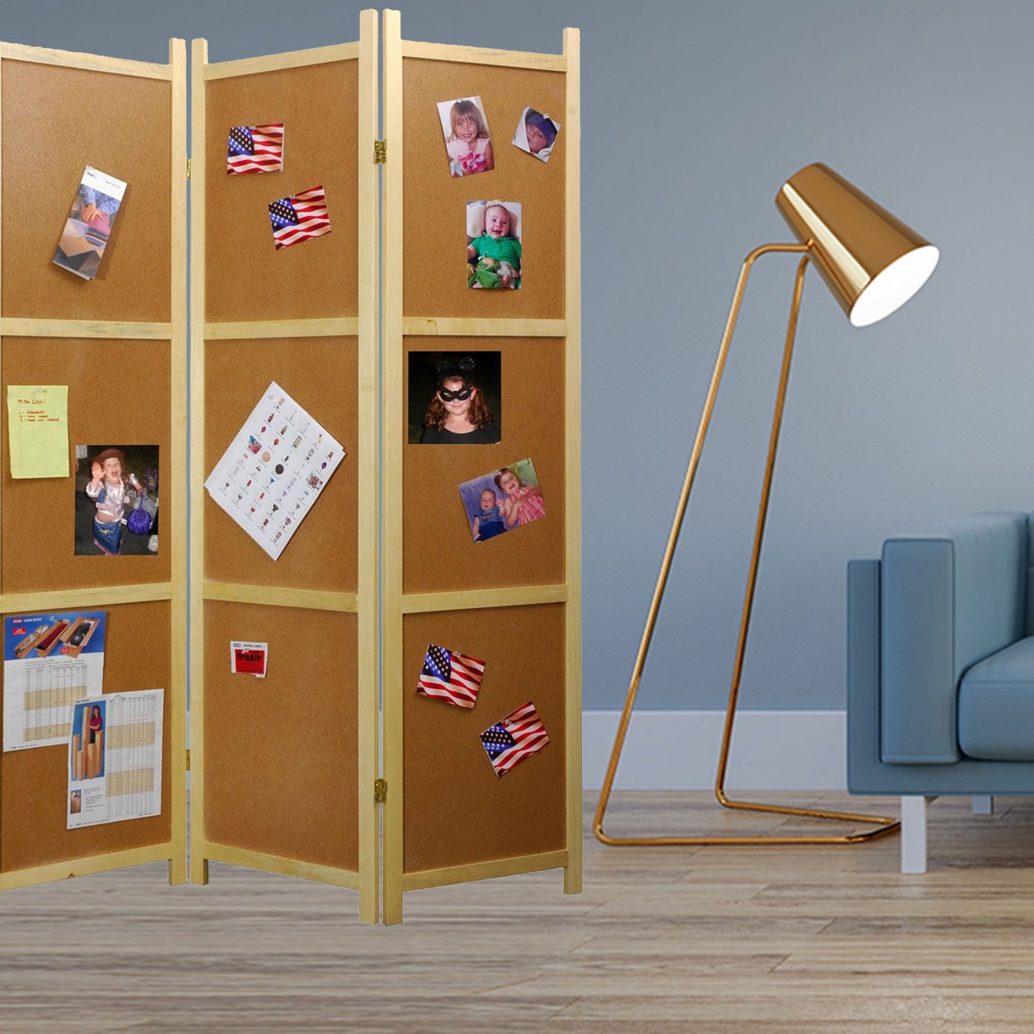 47" x 1.5" x 67" Decorative Brown, Wood, Corkboard - Screen