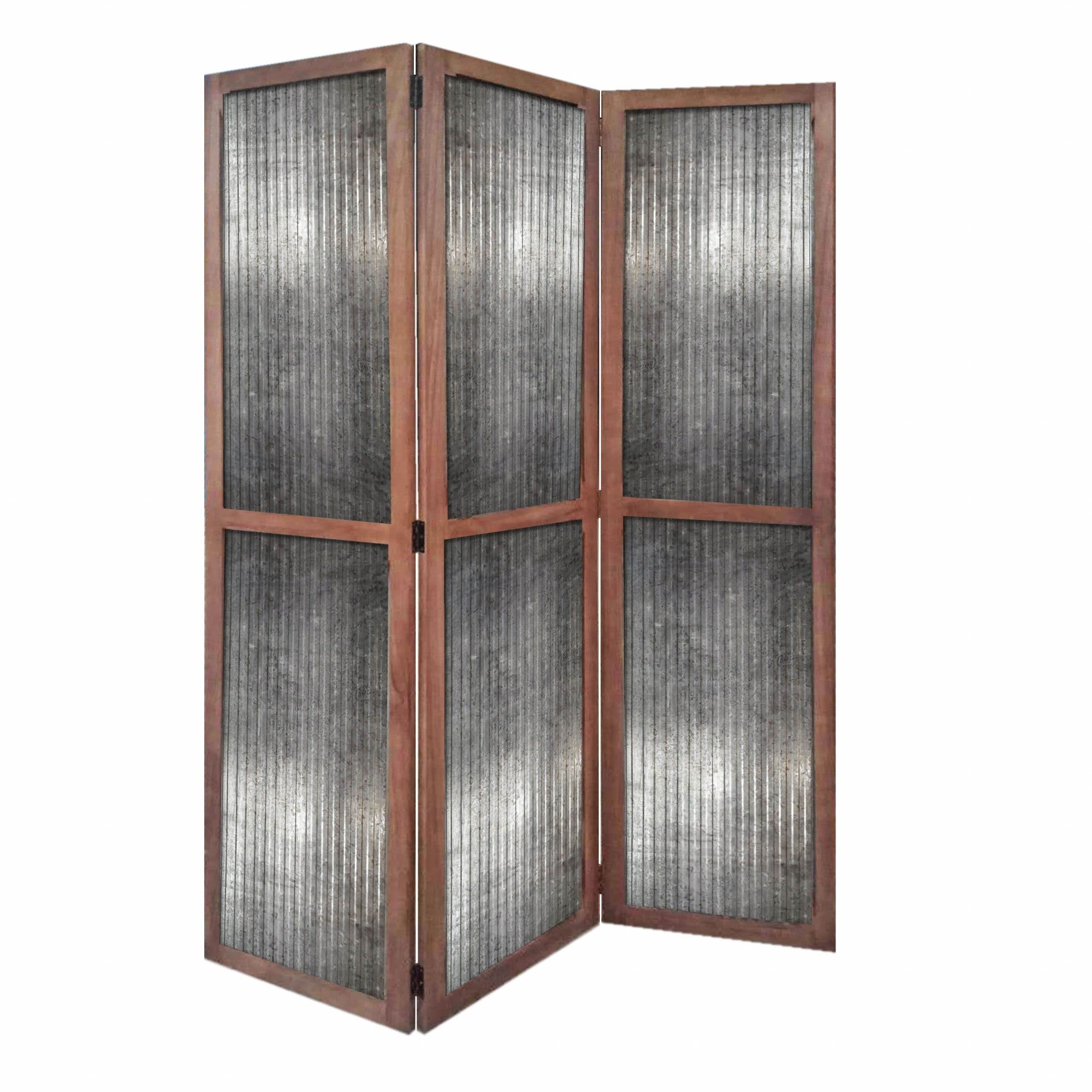 47" x 1.5" x 67" Silver And Brown, Wood And Metal, Industrial - Screen