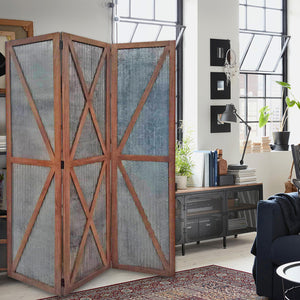47" x 1.5" x 67" Silver And Brown, Wood And Metal, Industrial - Screen