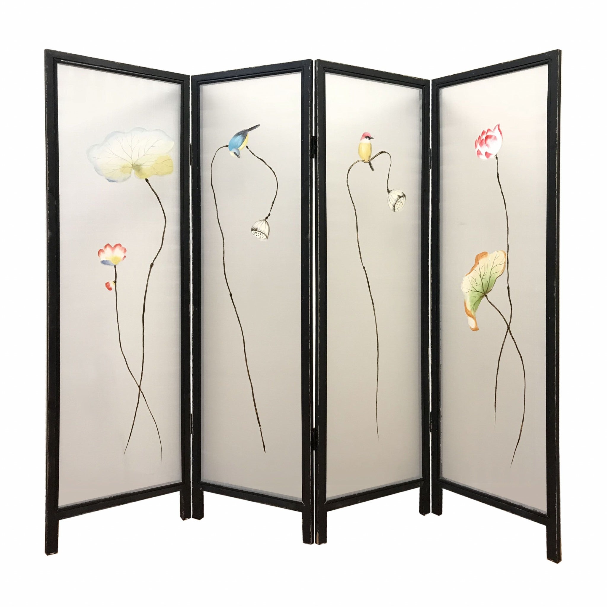 78" x 1" x 63" Multicolor Fabric And Wood Flourshing  Screen