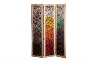 61" x 1.5" x 72" Multicolor Fabric And Wood Crisscross  Screen