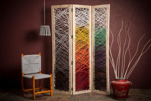 61" x 1.5" x 72" Multicolor Fabric And Wood Crisscross  Screen