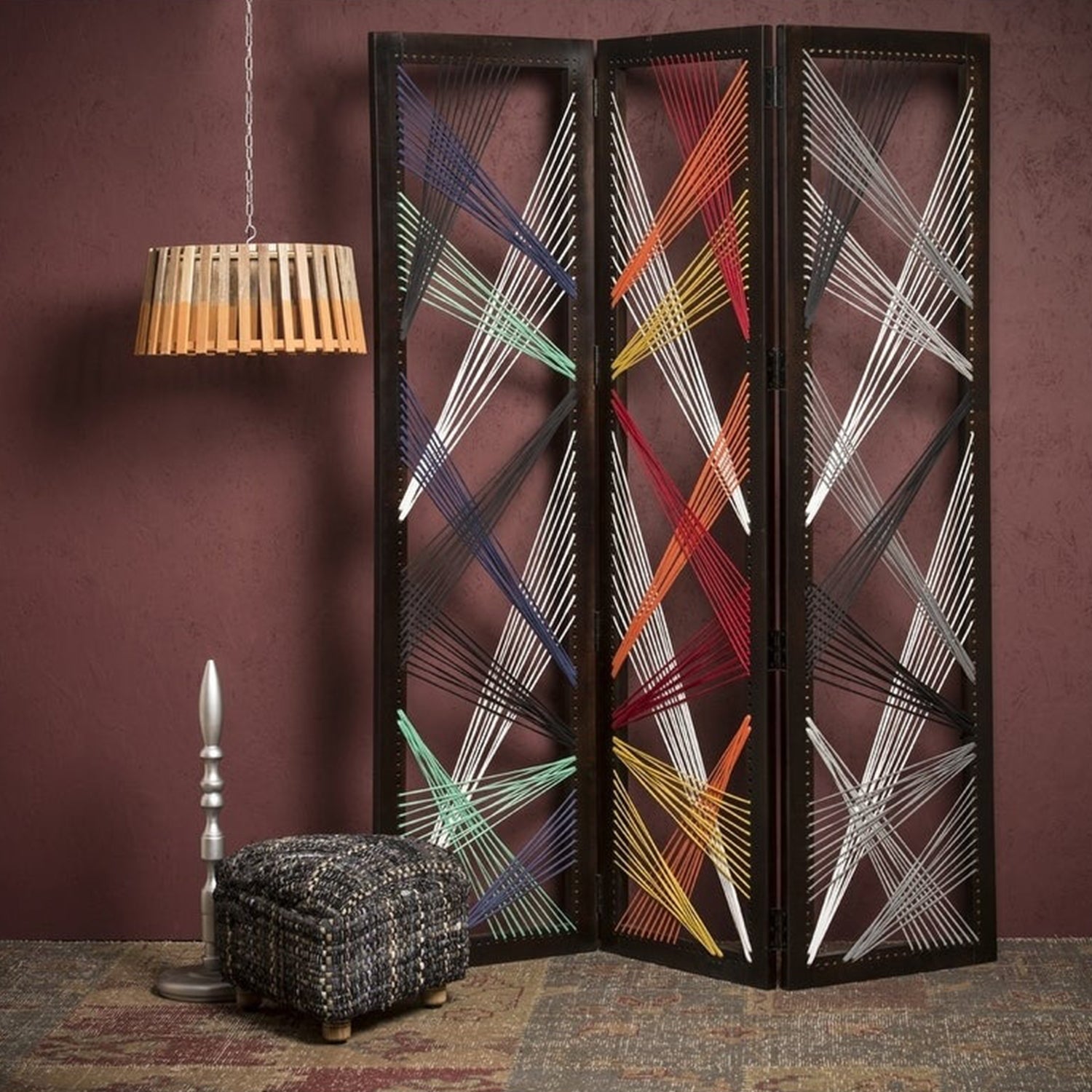 61" x 1.5" x 72" Multicolor Fabric And Wood Traverse  Screen