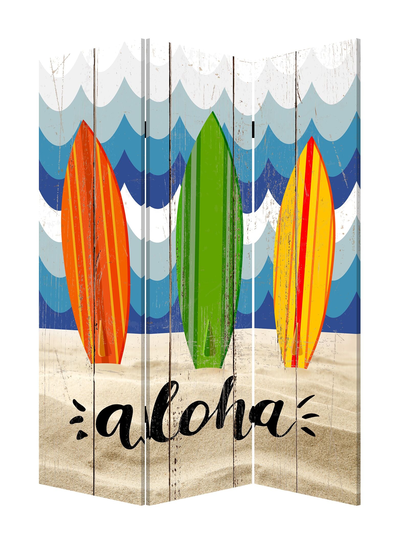 48" x 1" x 72" Multicolor, Canvas, Beach Treasures - 3 Panel Screen