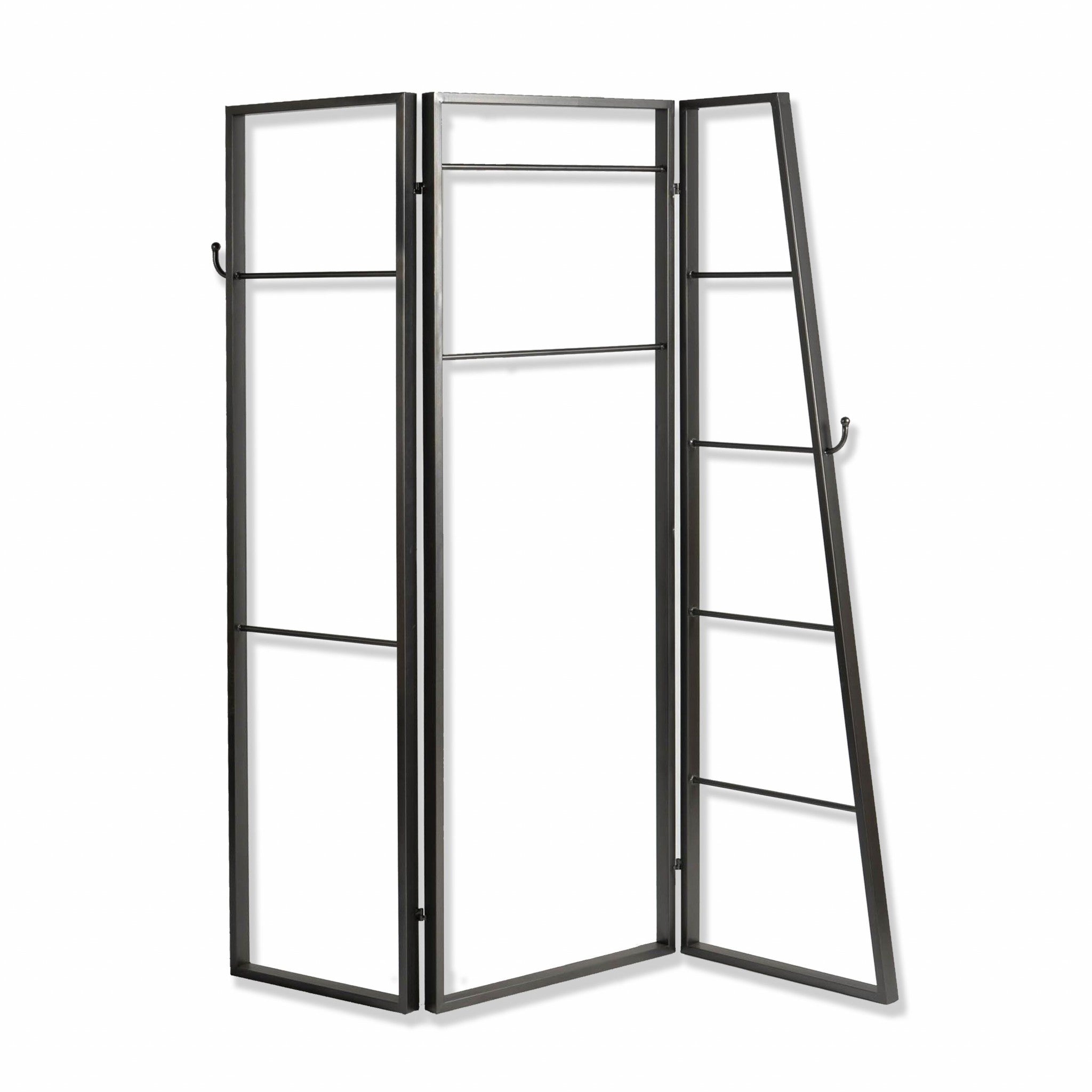 Contemporary Metal Coatrack 3 Panel Room Divider Screen