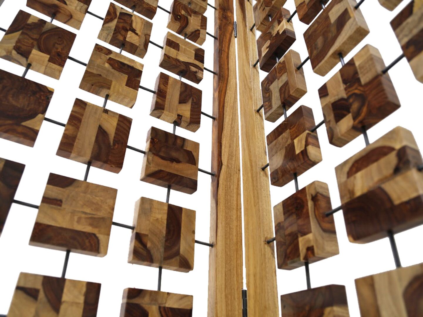 Contemporary Wood Squares 3 Panel Room Divider Screen