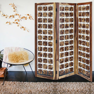 Contemporary Wood Squares 3 Panel Room Divider Screen