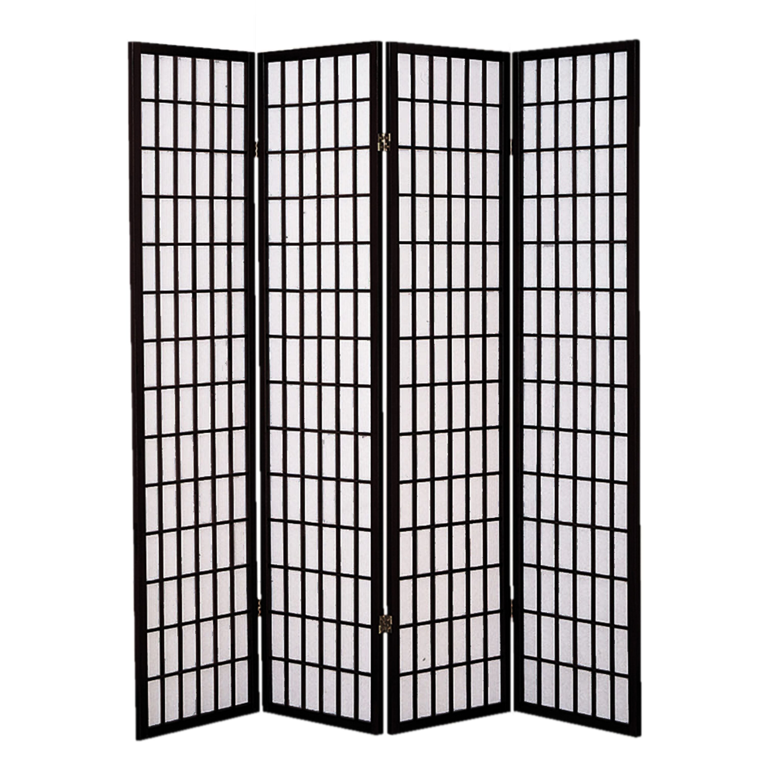 68" x 1" x 70" Black Shoji And Wood  4 Panel Screen