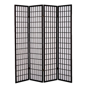 68" x 1" x 70" Black Shoji And Wood  4 Panel Screen