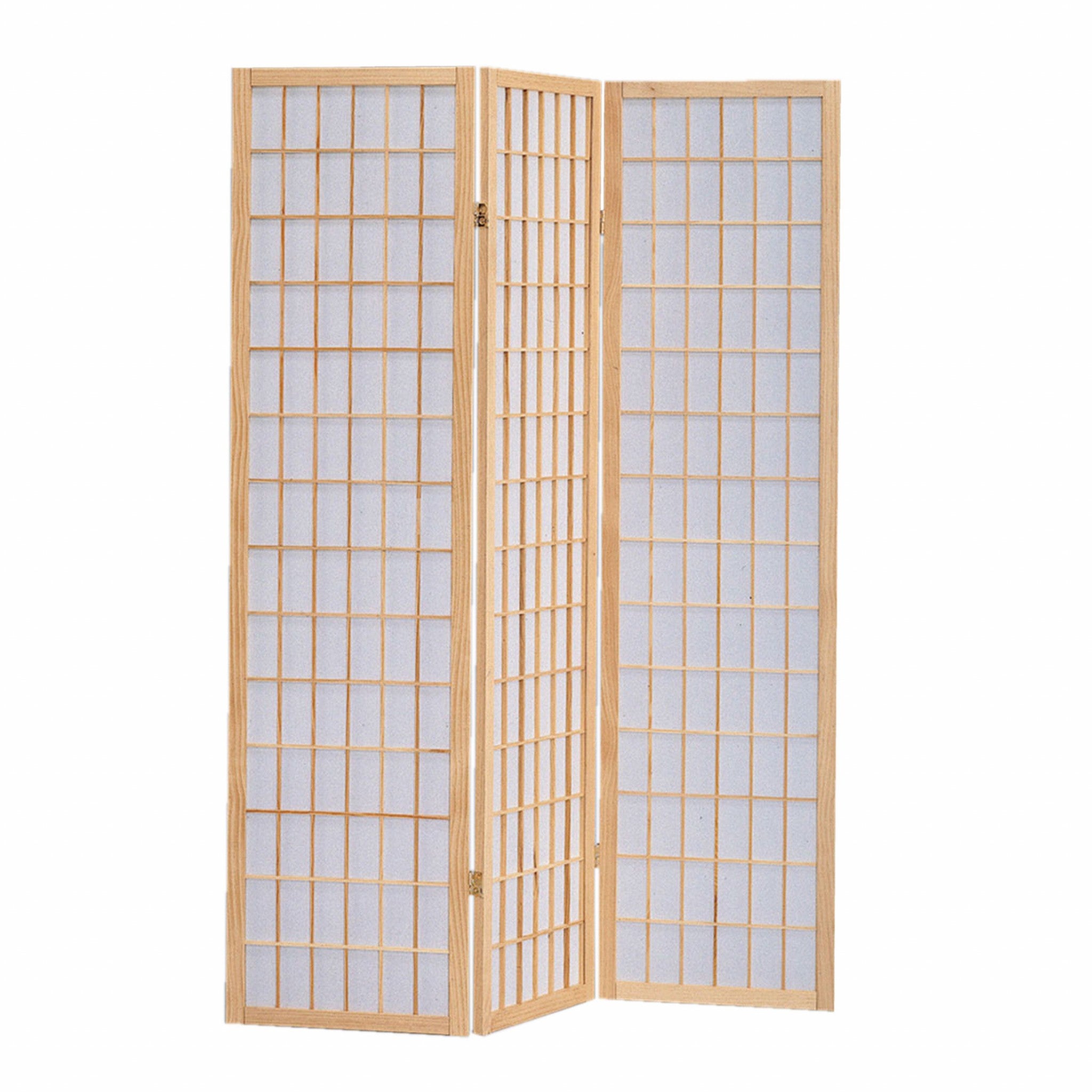 51" x 1" x 70" Natural Brown Shoji And Wood  3 Panel Screen