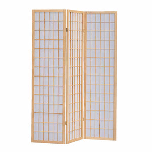 51" x 1" x 70" Natural Brown Shoji And Wood  3 Panel Screen
