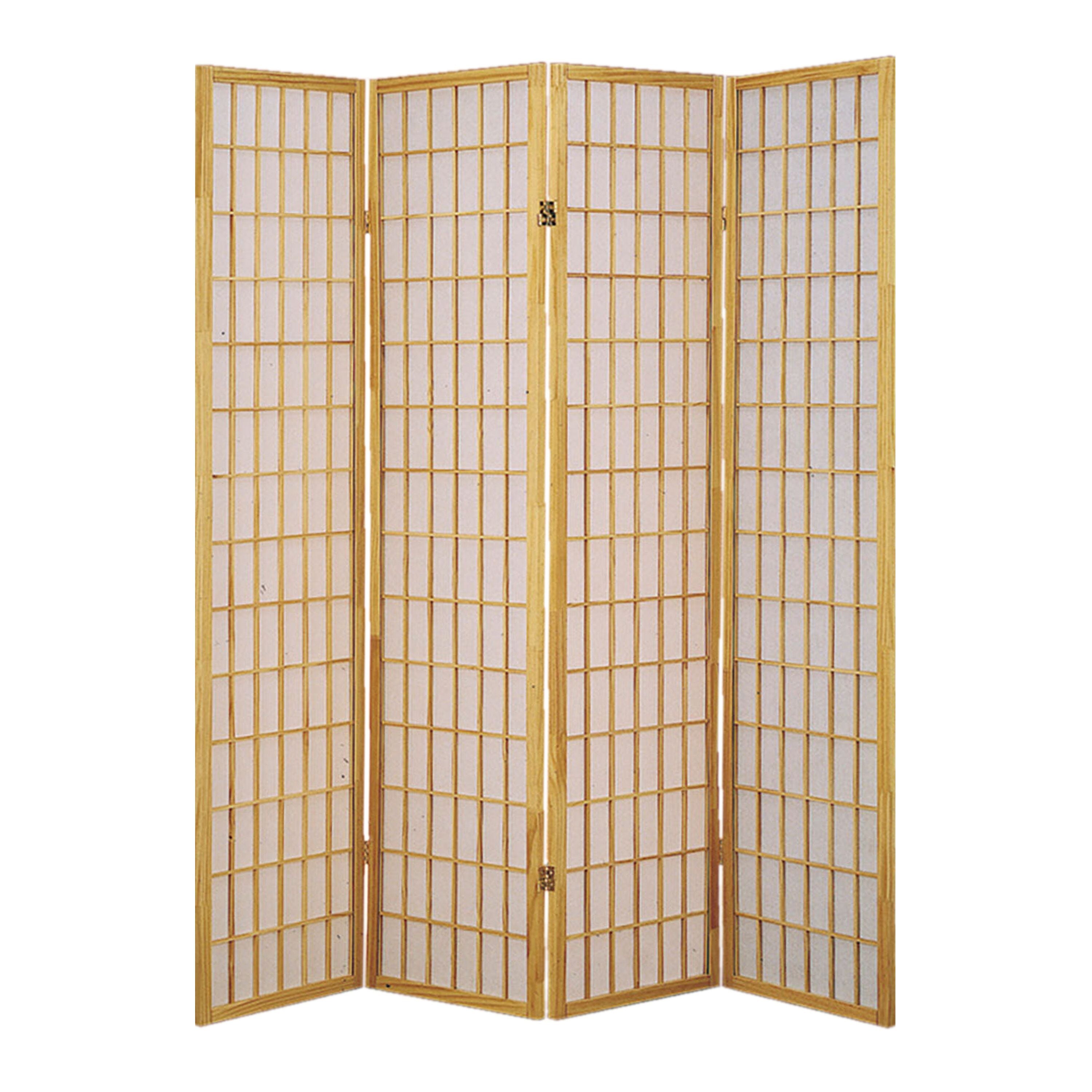 68" x 1" x 70" Natural And Brown Shoji And Wood  4 Panel Screen