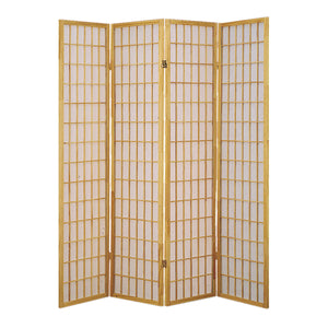 68" x 1" x 70" Natural And Brown Shoji And Wood  4 Panel Screen