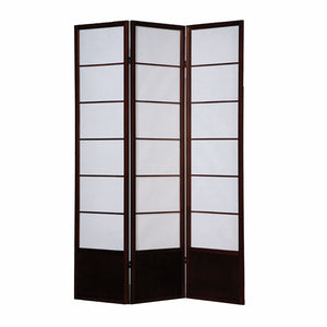 51" x 1" x 70" Brown Shoji And Wood  3 Panel Screen