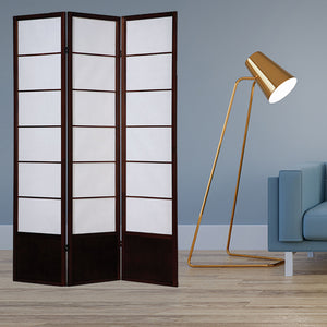 51" x 1" x 70" Brown Shoji And Wood  3 Panel Screen