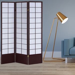 51" x 1" x 70" Black Shoji And Wood  3 Panel Screen