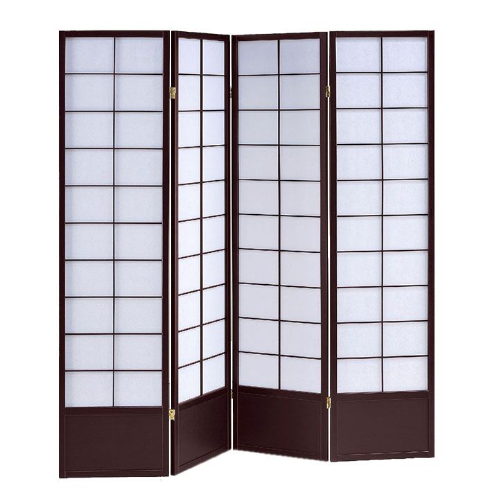 68" x 1" x 70" Black Shoji And Wood  4 Panel Screen