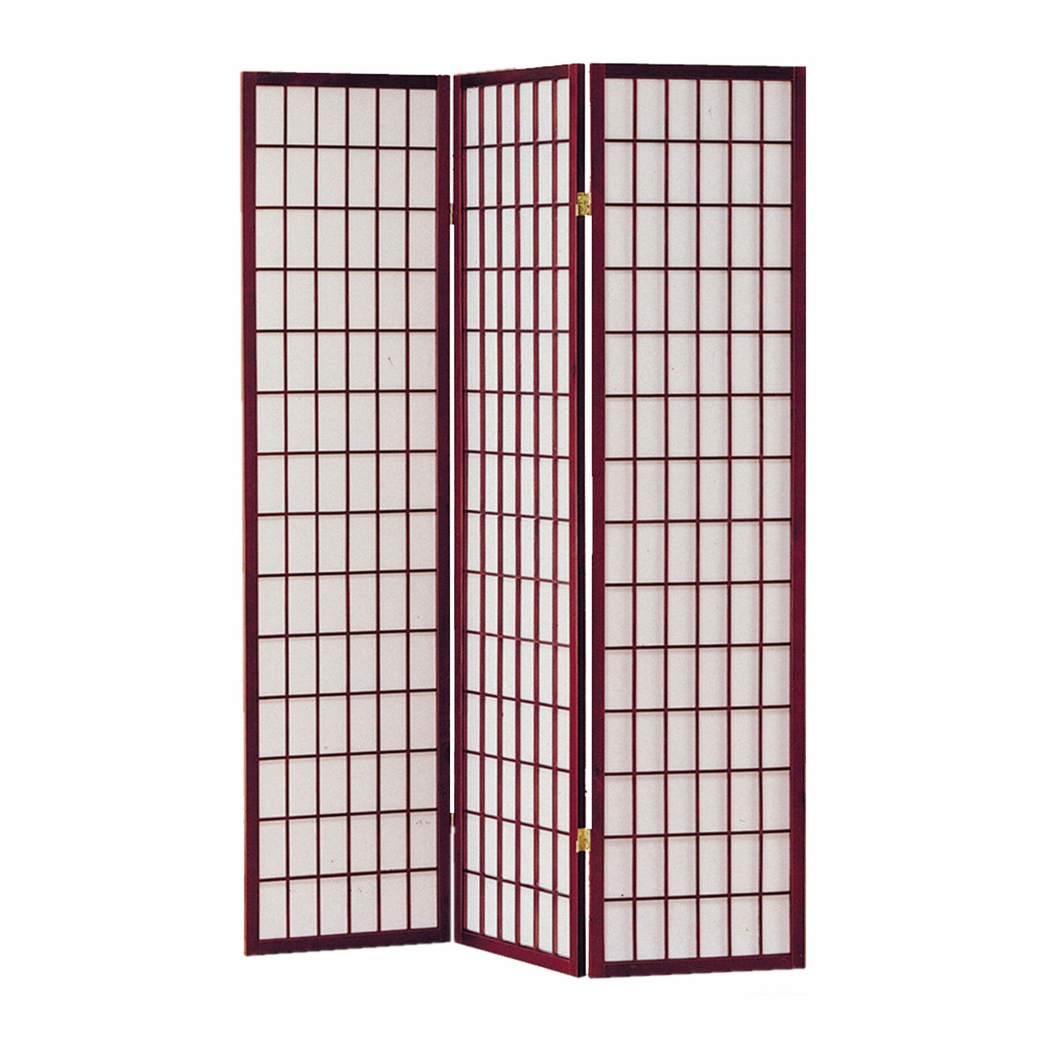 51" x 1" x 70" Cherry Brown Shoji And Wood  3 Panel Screen