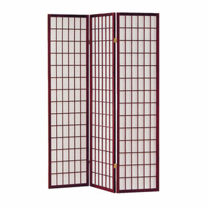 51" x 1" x 70" Cherry Brown Shoji And Wood  3 Panel Screen