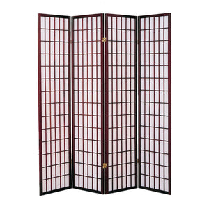 68" x 1" x 70" Cherry Brown Shoji And Wood  4 Panel Screen