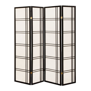 68" x 1" x 70" Traditional Black Shoji And Wood  4 Panel Screen
