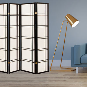 68" x 1" x 70" Traditional Black Shoji And Wood  4 Panel Screen