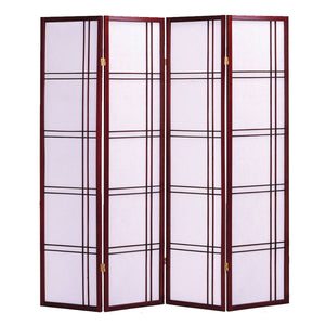 68" x 1" x 70" Traditional Cherry Brown Shoji And Wood  4 Panel Screen