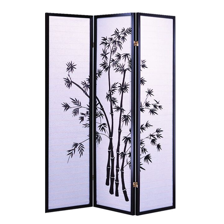 51" x 1" x 70" Black Bamboo Shoji  3 Panel Screen