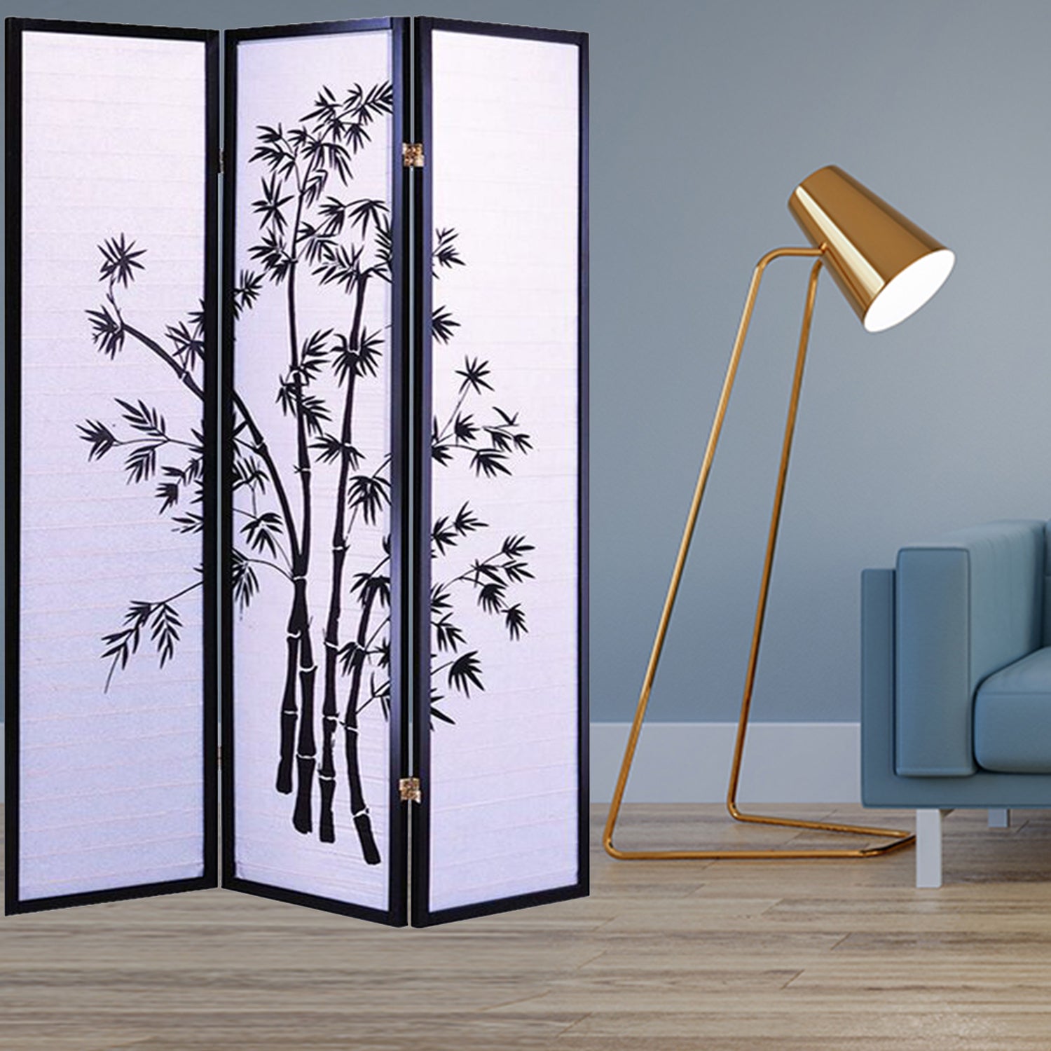 51" x 1" x 70" Black Bamboo Shoji  3 Panel Screen