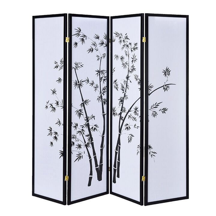 68" x 1" x 70" Black Bamboo Shoji  4 Panel Screen