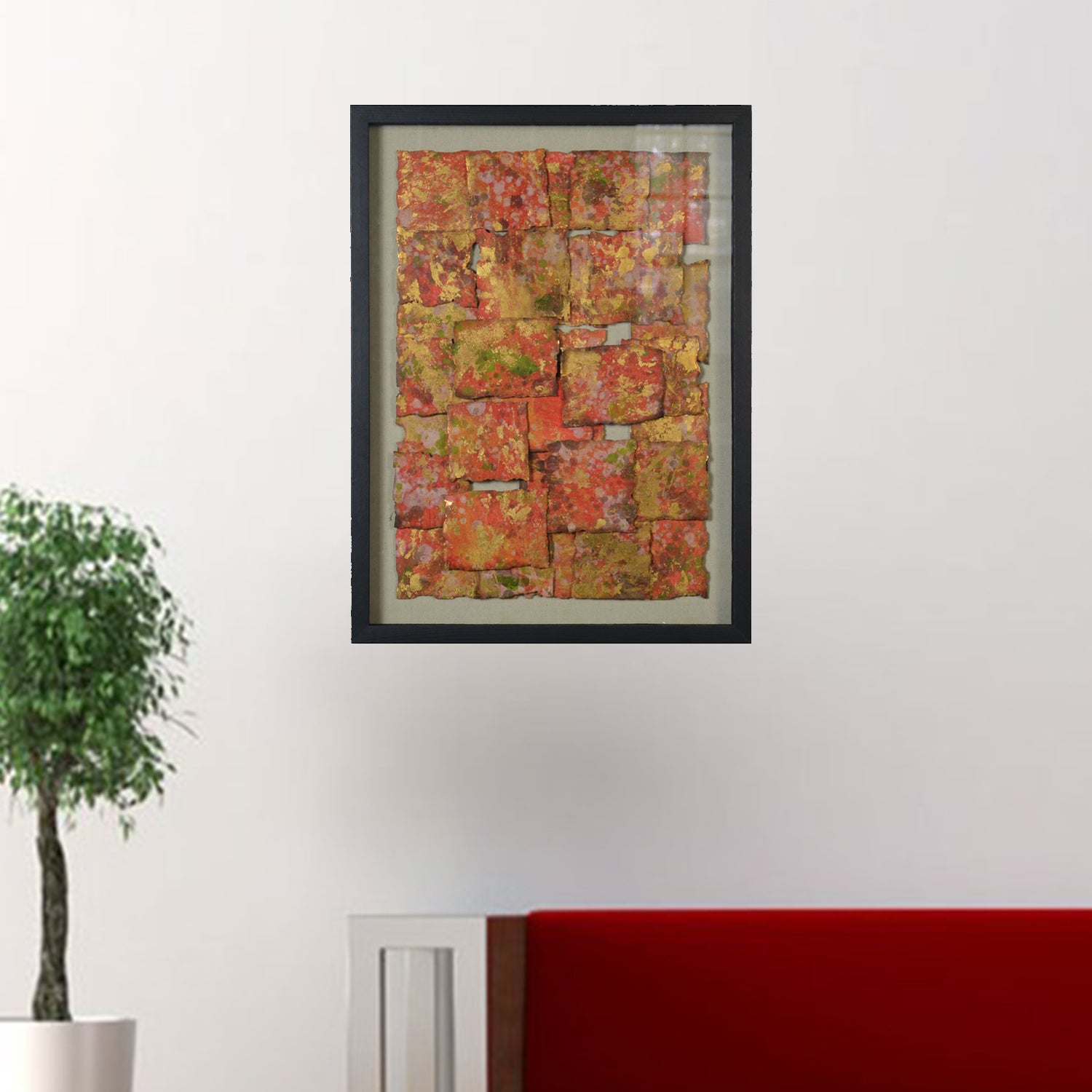 14" x 2" x 32" Multicolor, Glass And Paper - Shadow Box