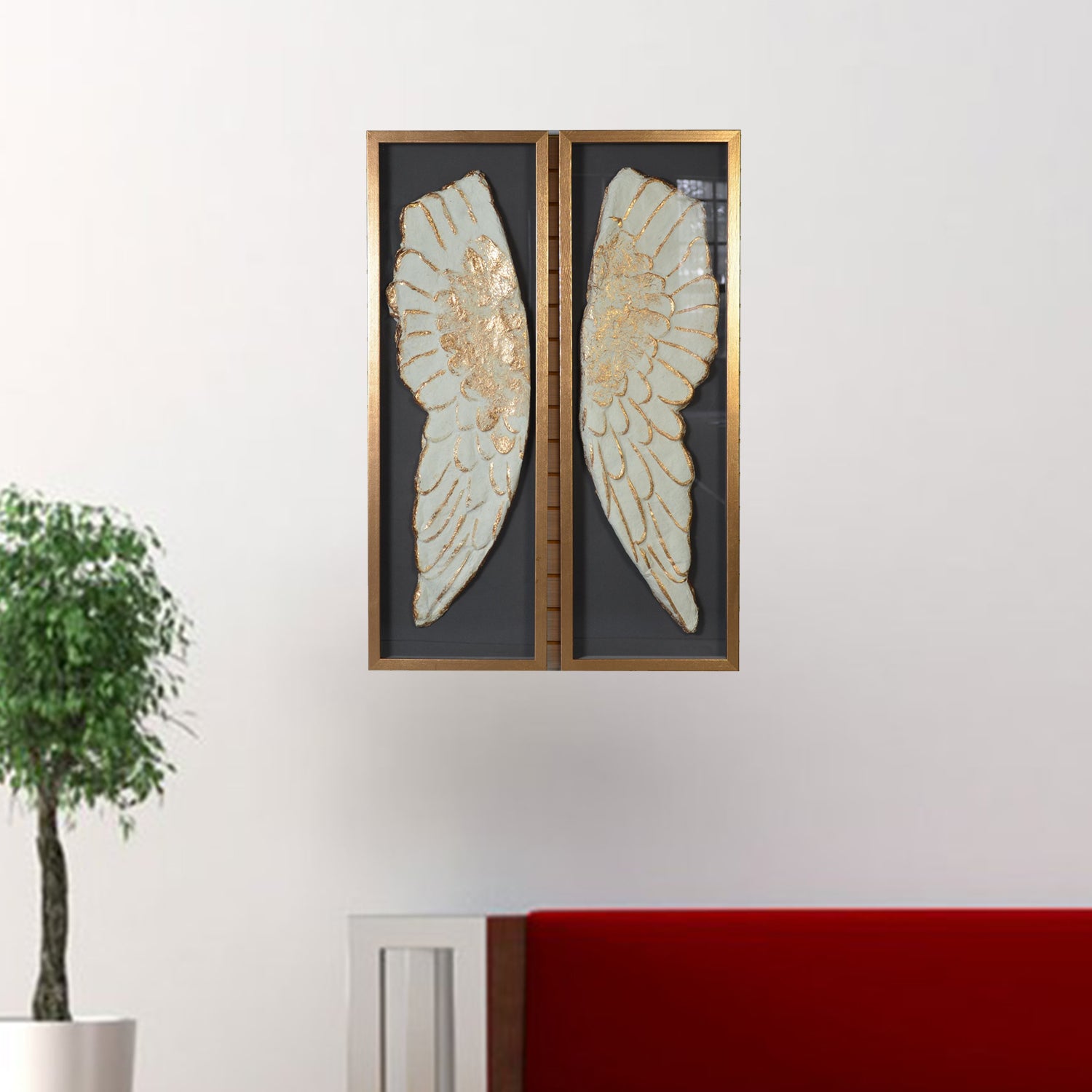 51" x 2" x 47" White And Gold, Glass - Shadow Box