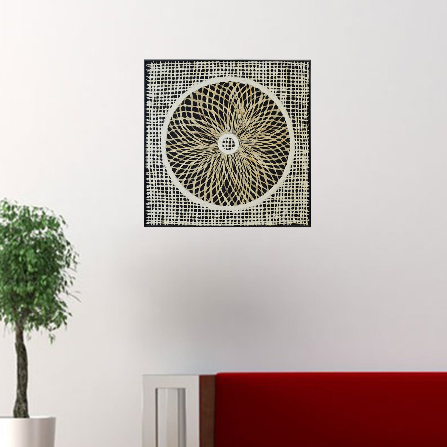 8" x 1" x 35" Black & White, Fabric And Paper - Shadow Box