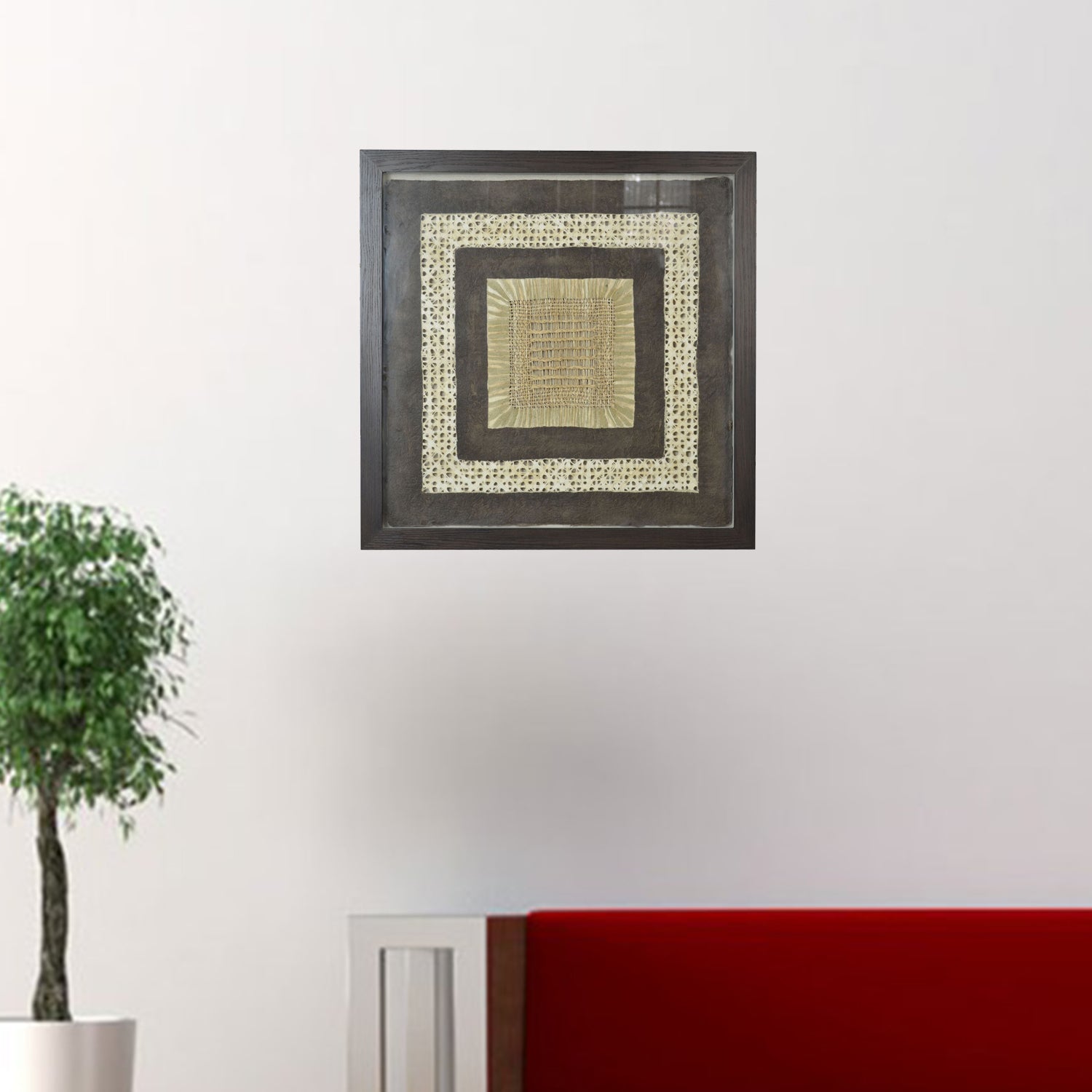 26" x 2" x 35" 35'' Brown, Wood, Fabric And Glass - Shadow Box