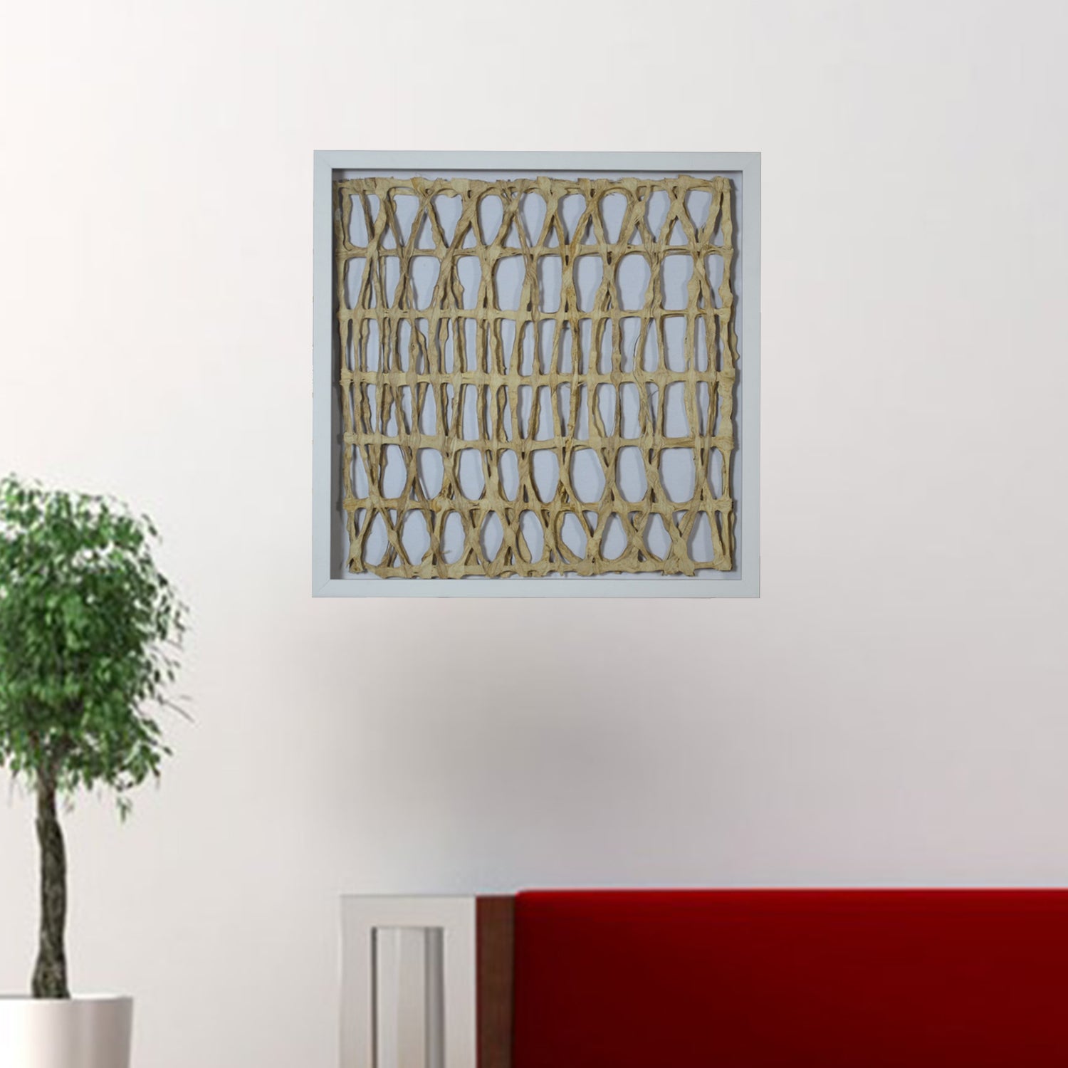 14" x 2" x 28" Natural Brown, Wood And Paper, Glass - Shadow Box