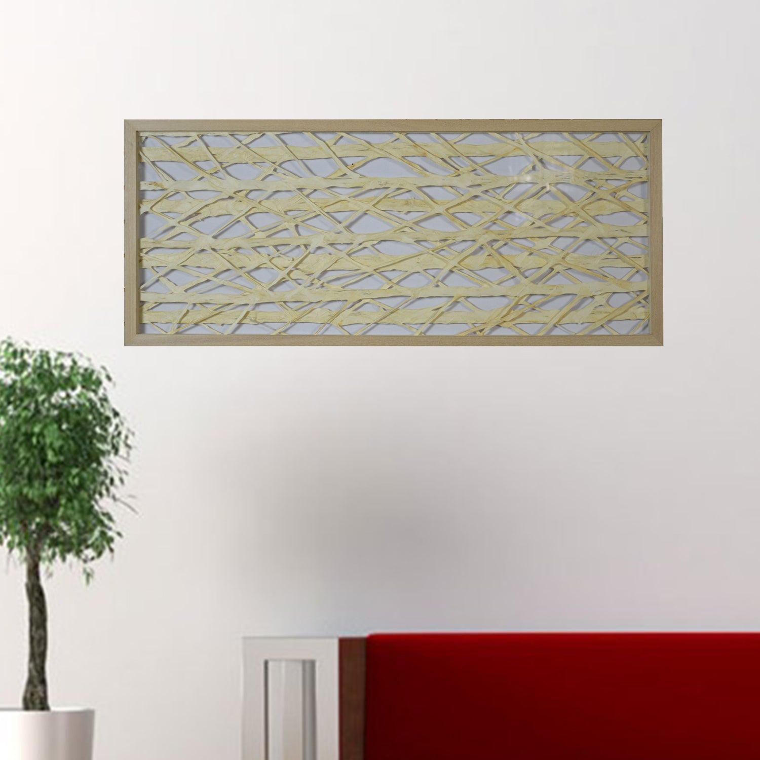 14" x 2" x 47" Natural Brown, Wood, Paper And Glass - Shadow Box