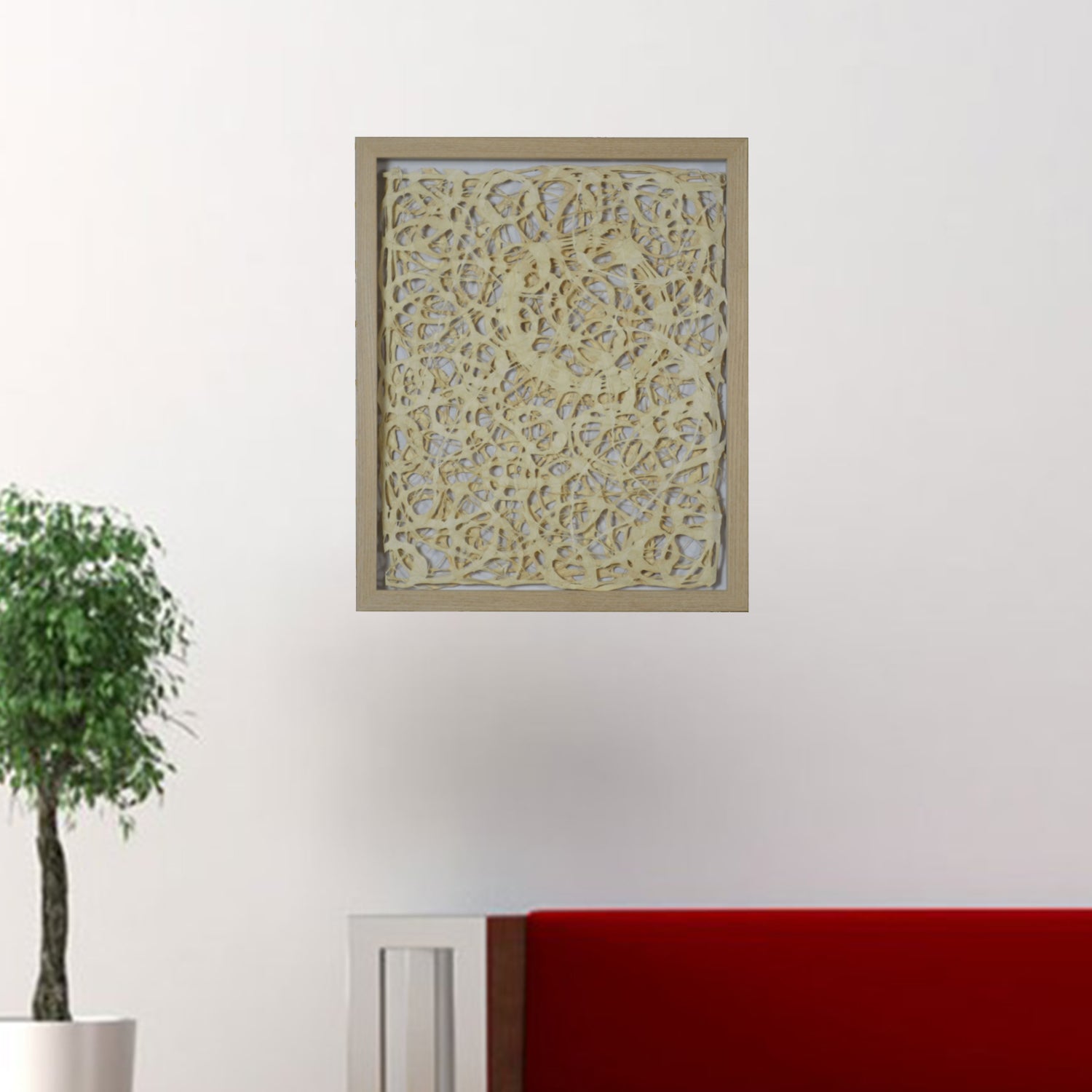 Natural Light Wood and Paper Abstract Design Shadow Box