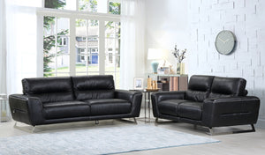 68" X 39" X 34" Modern Black Leather Sofa And Loveseat