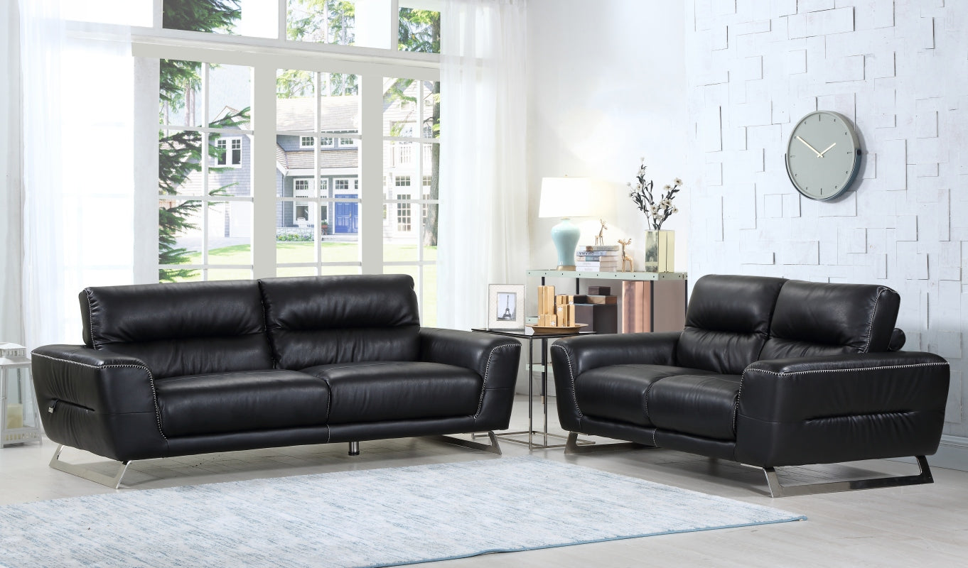 68" X 39" X 34" Modern Black Leather Sofa And Loveseat