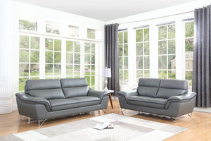 69'' X 36''  X 40'' Modern Gray Leather Sofa And Loveseat