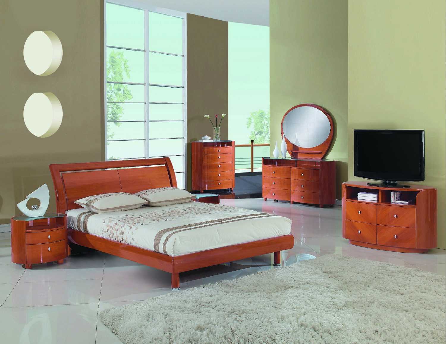 90" X 95"  X 41" 4pc California King Modern Cherry High Gloss Bedroom Set