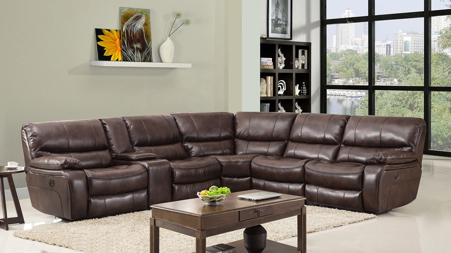 254'' X 41''  X 40'' Modern Dark Brown Leather Sectional