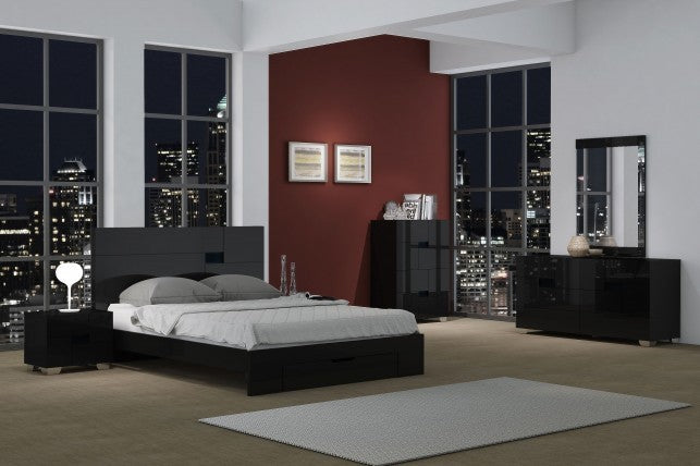 60" X 80"  X 43" 4pc Queen Modern Black High Gloss Bedroom Set