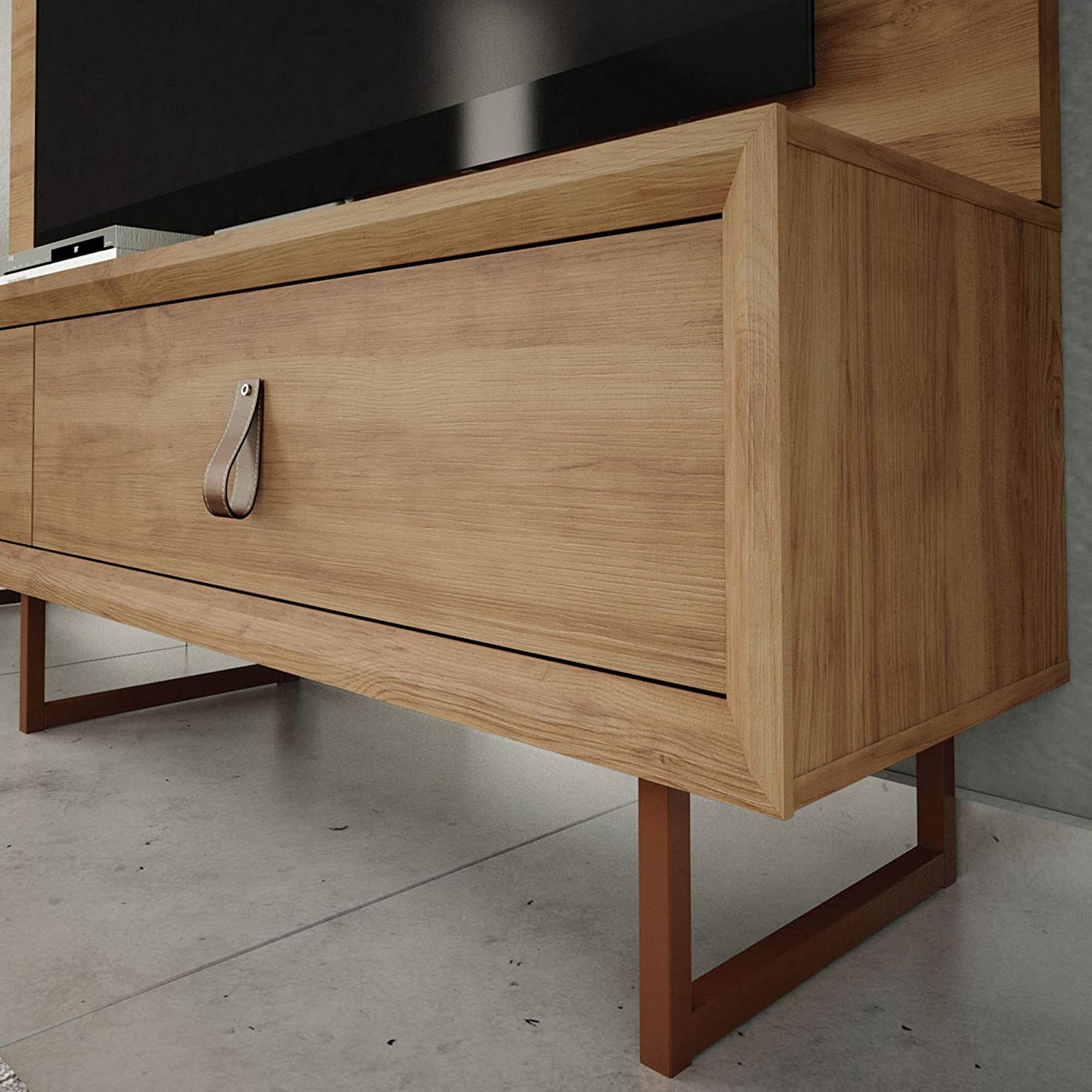 70.9" X 15.7" X 17.9" Country Chic TV Stand With Copper feet and Leather Pushers