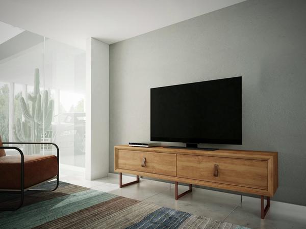 70.9" X 15.7" X 17.9" Country Chic TV Stand With Copper feet and Leather Pushers