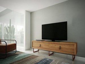 70.9" X 15.7" X 17.9" Country Chic TV Stand With Copper feet and Leather Pushers