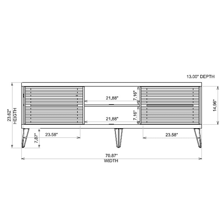 Modern TV Stand With Metal Legs And Light Wood-Slat Sliding Doors